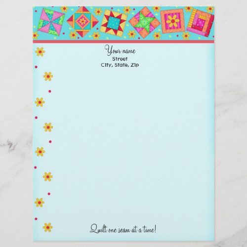 Turquoise Quilt Blocks Letterhead Stationary