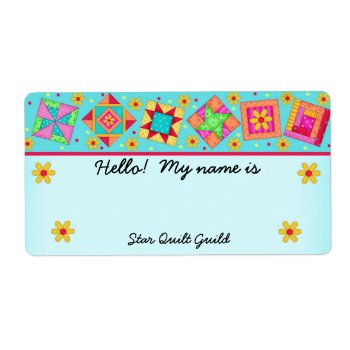 Turquoise Quilt Blocks Quilters Name Tag by phyllisdobbs at Zazzle