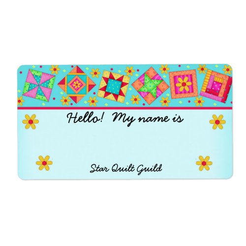 Turquoise Quilt Blocks Quilters Name Tag