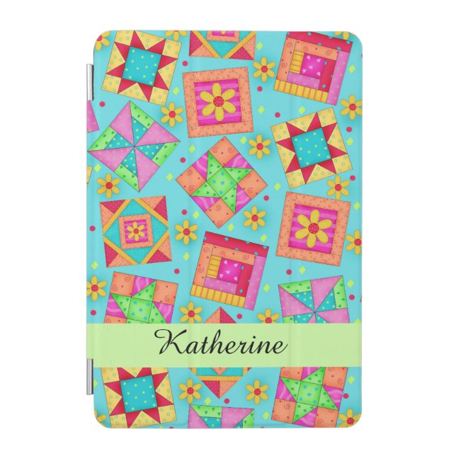 Turquoise Quilt Patchwork Block Name Personalized iPad Mini Cover (Front)