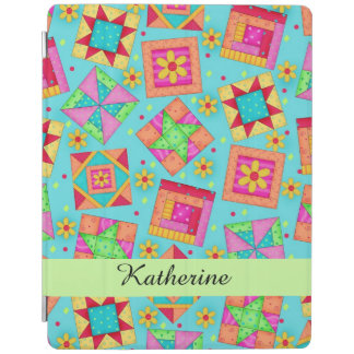 Turquoise Quilt Patchwork Block Name Personalized iPad Smart Cover