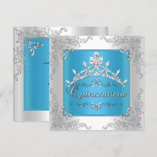 Turquoise Quinceanera 15th Birthday Silver Tiara Invitation