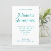 Turquoise Quinceañera Calligraphy Birthday Invitation (Standing Front)