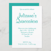 Turquoise Quinceañera Calligraphy Birthday Invitation (Front/Back)