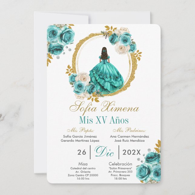 Turquoise Quinceañera Invitation (Front)