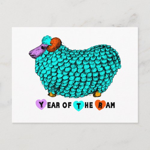 Turquoise Ram Chinese New Year Zodiac Postcard