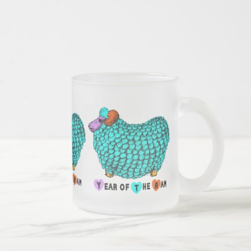 Turquoise Ram Chinese Year Zodiac Frosted Glass M Frosted Glass Coffee Mug