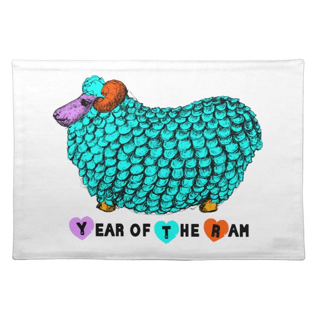 Turquoise Ram Chinese Year Zodiac Placemat (Front)
