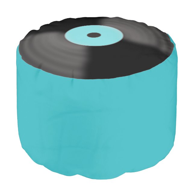 Turquoise Record Pouf Ottoman  (Angled Front)