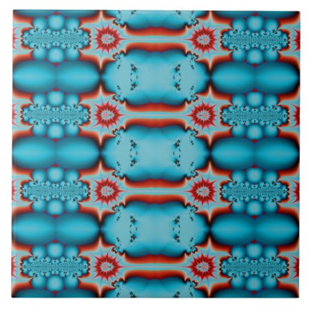 Turquoise Red Abstract Pattern Tile