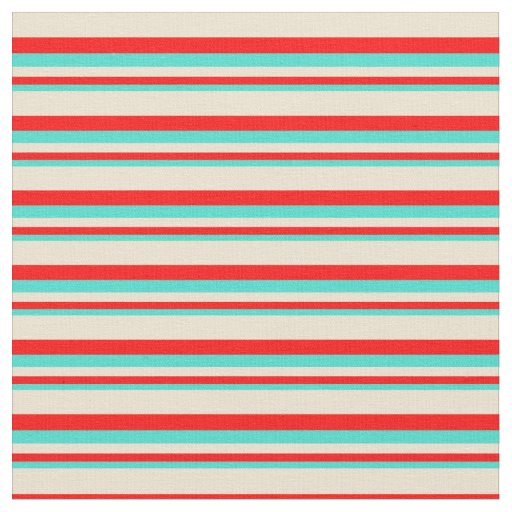 Turquoise, Red, and Beige Colored Lines Fabric