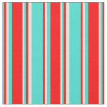 [ Thumbnail: Turquoise, Red, and Beige Colored Lines Fabric ]
