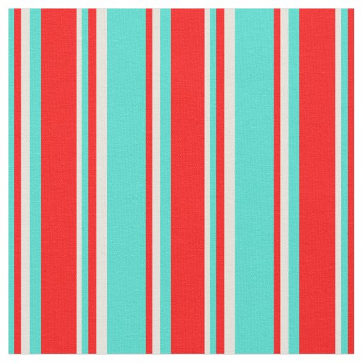 Turquoise, Red, and Beige Colored Lines Fabric