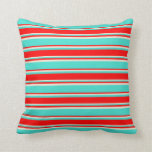 [ Thumbnail: Turquoise, Red, and Beige Colored Lines Pillow ]