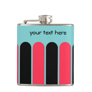 Turquoise Red and Black Stripes Hip Flask