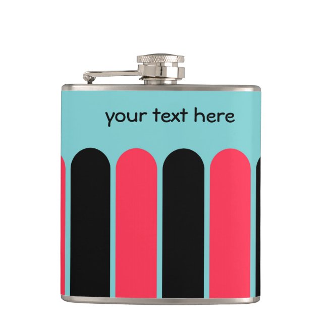 Turquoise Red and Black Stripes Hip Flask (Front)