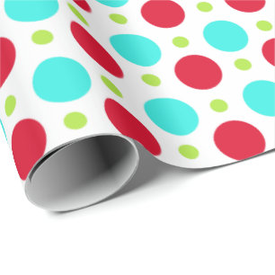 Turquoise Red and Green Polka Dot Wrapping Paper