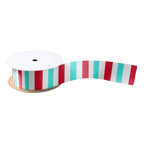 Turquoise Red and White Striped Ribbon