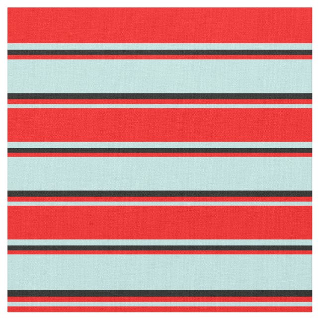 Turquoise, Red & Black Colored Stripes Fabric (Close Up)