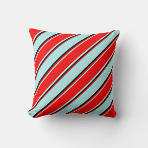 Turquoise, Red & Black Colored Stripes Pillow
