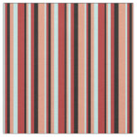 [ Thumbnail: Turquoise, Red, Black & Dark Salmon Stripes Fabric ]