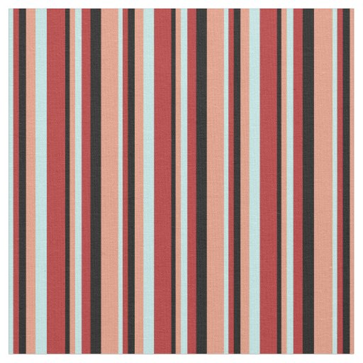 Turquoise, Red, Black & Dark Salmon Stripes Fabric