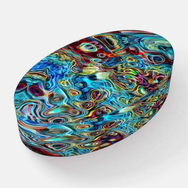 Turquoise Red Blue Green Yellow Waves Art Pattern Paperweight (Angled)