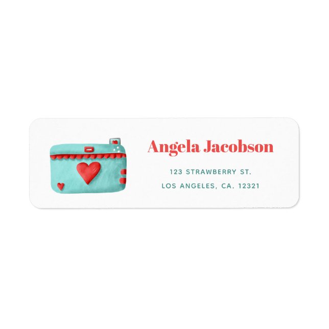 Turquoise Red Camera Return Address Label (Front)