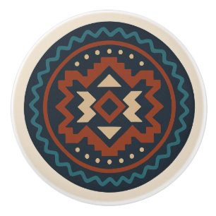 Turquoise Red Cobalt Zapotec Diamond Ceramic Knob