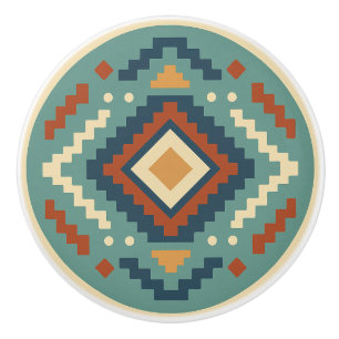 Turquoise Red Cobalt Zapotec Diamond Ceramic Knob