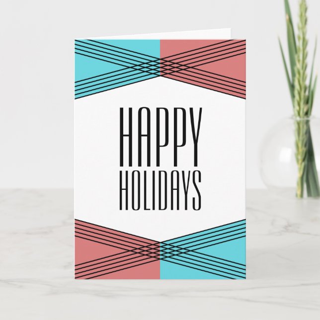 Turquoise Red Colorful Deco Holiday Card (Front)