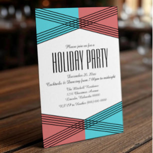 Turquoise Red Colorful Deco Holiday Party Invite