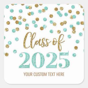 Turquoise Red Confetti Graduation 2025 Square Sticker