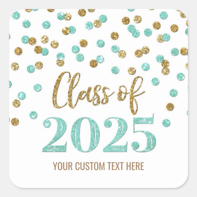 Turquoise Red Confetti Graduation 2025  Square Sticker (Front)