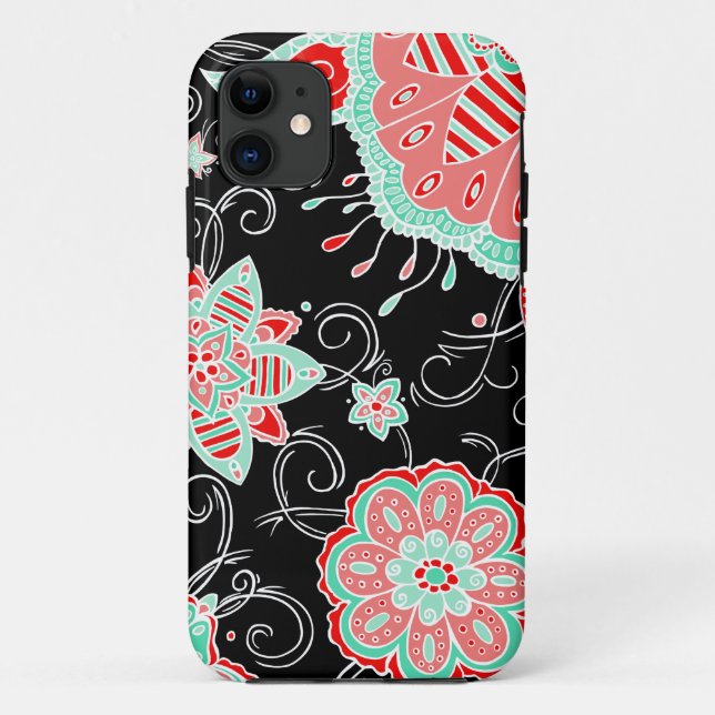 Turquoise & Red Floral Case-Mate iPhone Case (Back)