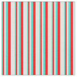 [ Thumbnail: Turquoise, Red & Light Cyan Colored Stripes Fabric ]