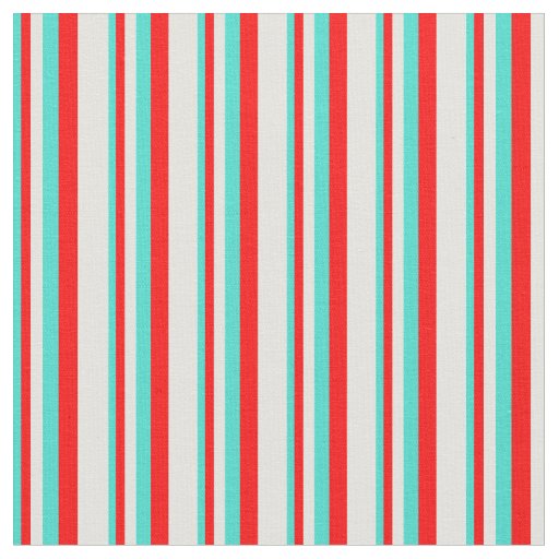 Turquoise, Red & Light Cyan Colored Stripes Fabric