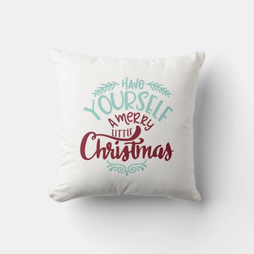 Turquoise  Red Merry Little Christmas Throw Pillow