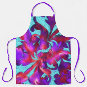 Turquoise Red Purple Bold Chalk Damask Apron