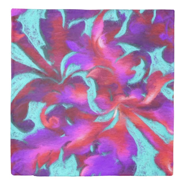 Turquoise Red Purple Bold Chalk Damask Duvet Cover (Front)