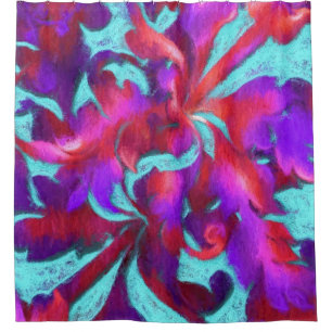 Turquoise Red Purple Bold Chalk Damask Shower Curtain