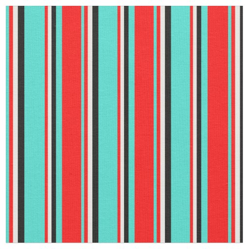 Turquoise, Red, White, and Black Pattern Fabric