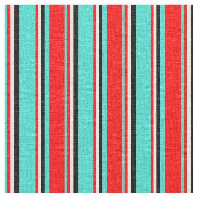 Turquoise, Red, White, and Black Pattern Fabric (Close Up)