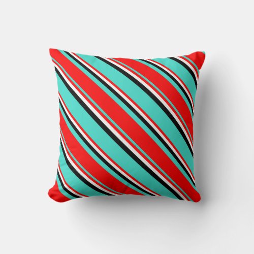 Turquoise Red White and Black Pattern Pillow