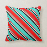 [ Thumbnail: Turquoise, Red, White, and Black Pattern Pillow ]
