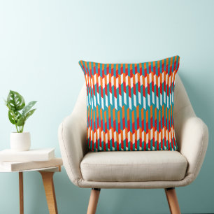 Turquoise, red, white and orange geometric throw pillow