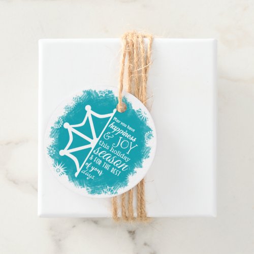 Turquoise Red White Snowflake Christmas Gift Tag