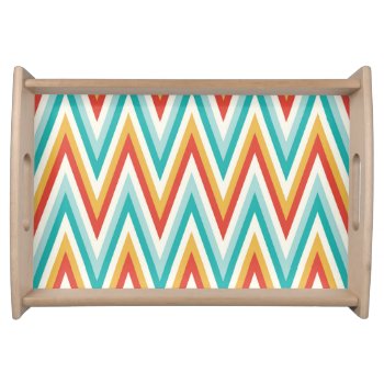 Turquoise Red Yellow Zig Zag Chevron Stripes Serving Tray by biutiful at Zazzle