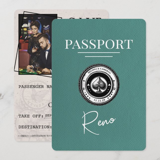 Turquoise Reno Passport Save The Date (Front/Back)