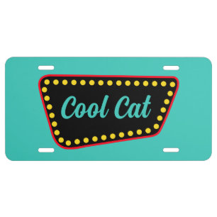 Turquoise Retro Cool Cat License Plate 